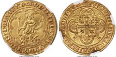 France Philippe IV (1285-1314) gold Denier d'Or a la masse (Masse d'Or) ND (from 1296) AU55 NGC, Paris mint, Fr-254, Ciani-196, Dup-208. 6.81gm. 1st Emission (from 10 January 1296). +PhILIPPVS: DЄI: G