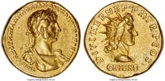 Ancients Roman Imperial Hadrian (AD 117-138). AV aureus (19mm, 7.21 gm, 6h). NGC Choice VF 5/5 - 3/5, Fine Style, edge marks. Rome, AD 117. IMP CAES TRAIAN HADRIANO AVG DIVI TRA PARTH F, laureate, cui