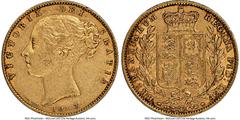 Great Britain Victoria gold "827 on Bust" Sovereign 1863 AU Details (Obverse Scratched) NGC, KM736.1, S-3852F, Marsh-46A (R6), Fr-387h. Die number 827 on truncation. No die number below the shield on 