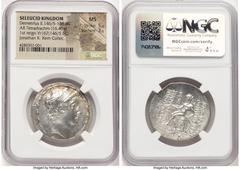 Ancients Greek SELEUCID KINGDOM. Demetrius II Nicator, First Reign (146/5-138 BC). AR tetradrachm (31mm, 16.46 gm, 1h). NGC MS 5/5 - 3/5. Antioch, dated Seleucid Era Year 167 (146/5 BC). Diademed head