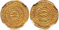 Crusader States Kingdom of Jerusalem Kingdom of Jerusalem. Baldwin III gold Dinar (Bezant) ND (1150-1260) MS62 NGC, Acre mint, A-730. 3.88gm. Imitating a Fatimid Dinar of al-Amir from the Misr (Cairo)