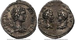 Ancients Roman Imperial Caracalla (AD 198-217). AR denarius (19mm, 3.12 gm, 11h). NGC AU 5/5 - 4/5. Rome, AD 199-200. ANTONINVS-AVGVSTVS, laureate, draped, and cuirassed bust of Caracalla right, seen 