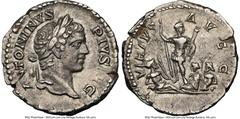 Ancients Roman Imperial Caracalla (AD 198-217). AR denarius (19mm, 3.09 gm, 7h). NGC XF 5/5 - 4/5. Rome, AD 207. ANTONINVS-PIVS AVG, laureate head of Caracalla right / VIRTUS AVGG, Caracalla standing 