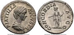Ancients Roman Imperial Plautilla (AD 202-205). AR denarius (18mm, 6h). NGC Choice VF. Rome. PLAVTILLA-AVGVSTA, draped bust of Plautilla right, seen from front, hair coiled in ridges and fastened in l