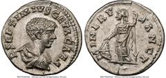 Ancients Roman Imperial Geta, as Caesar (AD 209-211). AR denarius (19mm, 3.19 gm, 6h). NGC AU 5/5 - 4/5. Laodicea ad Mare, ca. AD 203. P SEPTIMIVS GETA CAES, bare headed, draped bust of Geta right, se
