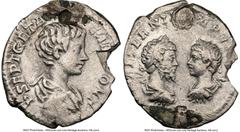 Ancients Roman Imperial Geta, as Caesar (AD 209-211). AR denarius (19mm, 2.26 gm, 6h). NGC Choice VF 4/5 - 1/5, edge chip, brushed, attempted piercings. Rome, AD 200-202. P SEPT GETA-CAES PONT, bare h
