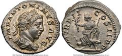 Ancients Roman Imperial Elagabalus (AD 218-222). AR denarius (18mm, 3.77 gm, 1h). NGC Choice AU 5/5 - 5/5. Rome, AD 219. IMP ANTONINVS AVG, laureate, draped bust of Elagabalus right, seen from behind 