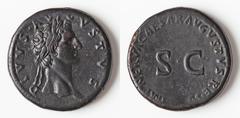 Ancients Roman Imperial Divus Augustus (27 BC-AD 14). AE sestertius (33mm, 27.89 gm, 7h). VF, tooled. Rome, Restoration issue under Nerva, AD 98. DIVVS AVG-VSTVS, laureate head of Divus Augustus right
