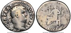Ancients Roman Imperial Nero, as Augustus (AD 54-68). AR denarius (18mm, 2.61 gm, 6h). NGC VG 5/5 - 2/5, brushed. Rome, AD 65-66. NERO CAESAR-AVGVSTVS, laureate head of Nero right / SALVS, Salus enthr