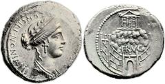 C. Considius Nonianus (56 BC). AR denarius (20mm, 3.92 gm, 9h). Rome. C. CONSIDI. NONIANI behind, [S. C] before, laureate and diademed bust of Venus Erycina right / Temple on summit of mountain, surro