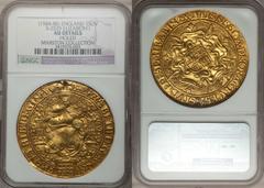 Elizabeth I (1558-1603) gold Fine Sovereign ND, S-2529, N-2003 (rare), 6th Issue of 1583-1600, Escallop mm (struck 1584/5-87), AU Details "holed" NGC. The piercing is ancient, and the coin might have 