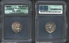 Islands off Caria, Rhodos. 304-189 B.C. AR didrachm. Radiate head of Apollo Helios facing/Rose; in left field, Athena standing left, holding aplustre. 6.73 g. BMC 143, Dewing 2406. AU53 ICG. Rhodos, o
