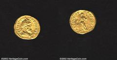 Pertinax, A.D. 193. AV aureus. Laureate and draped bust right of Pertinax/Laetitia standing left, holding wreath and scepter. 7.39 g. RIC 4b [as R2], C. 18. VF+ but porous, the reverse being particula