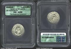 Herennia Etruscilla, wife of Trajan Decius, A.D. 249-251. AR antoninianus. Diademed and draped bust right of Herennia Etruscilla resting on crescent/Pudicitia seated left, holding scepter. RIC 59(b), 