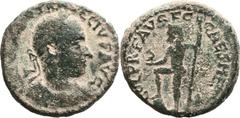 Caesarea, Samaria. Trajan Decius (249 - 251 AD). AE (27.1 mm, 17.93 gm, 12h). Draped bust of Trajan Decius r., laureate; IMP C C MS Q TRA DECIVS AVG / Poseidon standing l., resting foot on rock, holdi