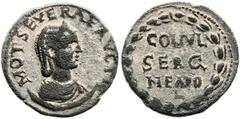 Neapolis, Samaria. Otacilia Severa, wife of Philip I (244 - 249 AD). AE (27.3 mm, 12.16 gm, 12h). Draped bust of Otacilia Severa r., on crescent; M OT SEVERAE AVG M C / Inscription in wreath: COL IVL 