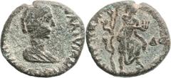 Caesarea Paneas, Galilee. Plautilla, wife of Caracalla (198 - 217 AD). AE (28.5 mm, 16.24 gm, 12h). Bust of Plautilla r.; ΠΛΑΥΤΙΛΛΑ CΕΒ ΦΟΥ...] / The nymph Maia (?) standing facing r. resting her l. f