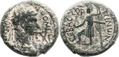 Sebaste, Samaria. Domitian (81 - 96 AD). AE (25 mm, 15.53 gm, 12h). Bust of Domitian r., laureate: IMP DOMITIANVS CAESAR; rectangular countermark LXF (Tenth Legion Fretensis) / Tyche standing l., rest