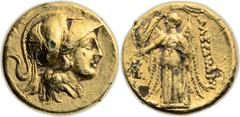 Imitating Alexander III the Great (336-323 BC). AV/Æ fourrée stater (18mm, 5.74 gm, 12h). Imitating a stater of "Unknown Greece or Macedonia" mint. Head of Athena right wearing Corinthian helmet, orna