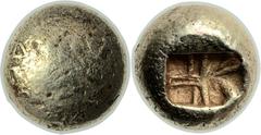 IONIA. Uncertain. Ca. 660 BC. EL hecte (8mm, 2.35 gm). Blank field with Greek inscription AΘω(?) around upper edge / Rectangular incuse punch with raised linear lines. Unrecorded, but cf. Linzalone 10