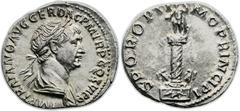 Trajan (AD 98-117). AR denarius (20mm, 3.38 gm, 7h). Rome, AD 114. IMP TRAIANO AVG GER DAC P M TR P COS VI P P, laureate and draped bust right / SPQR OPTIMO PRINCIPI, Column of Trajan, showing spiral 