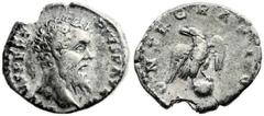 Divus Pertinax (died AD 193). AR denarius (18mm, 2.97 gm, 6h). Rome, struck under Septimius Severus, AD 193-194. DIVVS PERT PIVS PATER, laureate head of Divus Pertinax right / CONSECRATIO, eagle stand