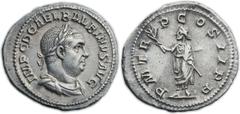 Balbinus (AD 238). AR denarius (21mm, 3.17 gm, 6h). Rome, April-May AD 238. IMP C D CAEL BALBINVS AVG, laureate, draped, and cuirassed bust of Balbinus right / P M TR P COS II P P, Balbinus standing l