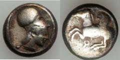 Corinth. Early- to mid-5th century BC. AR stater (7.59 gm). Pegasus flying left; koppa below / Helmeted head of Athena right. BCD Corinth 21. Toned. Good Fine. View This Lot on HA.com