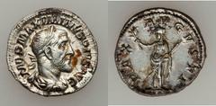 ROMAN EMPIRE. Macrinus - Maximinus I Thrax. Lot of two (2) AR denarii. Macrinus (AD 217-218). AR denarius (2.34 gm). Rome, AD 218. Bust right / Annona standing left. RIC 26. Scratch on reverse. Nearly