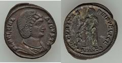 ROMAN EMPIRE. Aurelian and Helena, mother of Constantine. Lot of two (2) Late Roman coins. (1) Billon Antoninianus of Aurelian (AD 270-275), reverse type FIDES MILITVM (RIC 408). (2) Billon reduced fo