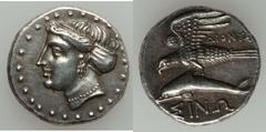 PAPHLAGONIA. Sinope. Ca. 330-300 BC. AR drachm (18mm, 4.96 gm, 5h).  Dionysi(us), magistrate. Head of nymph left; hair in sakkos / Sea-eagle standing left on dolphin, wings spread; ΔIONY  ΣI below eag