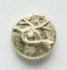 Ephesus. Phanes. Ca. 625-600 BC. EL 1/96 Stater (4.5mm, 0.14 g). Head of stag right / Incuse square punch with raised lines within. Cf. CNG 70 (21 September 2005), lot 245 and Giessener Münzhandlung 4