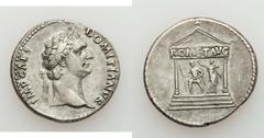 Domitian (AD 81-96). AR cistophorus (26mm, 10.62 gm, 6h). Rome (for circulation in Asia), AD 95. IMP CAES - DOMITIANVS, laureate head of Domitian  / Distyle temple inscribed ROM ET AVG, containing sta
