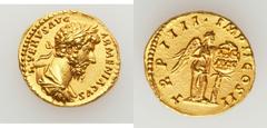 Lucius Verus (AD 161-169). AV aureus (19mm, 7.09 gm, 6h).  Rome, December AD 163 - early 164. L VERVS AVG ARMENIACVS, laureate, draped and cuirassed bust of Verus right / TR P IIII IMP II COS II, Vict