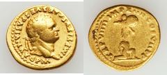 Titus (AD 79 - 81). AV aureus (20mm, 7.13 gm, 6h). Rome, AD 80-81. IMP TITVS CAES VESPASIAN AVG P M (outward); laureate head of Titus to right / TR P VIIII IMP XIIII COS VII P P, male Jewish captive k