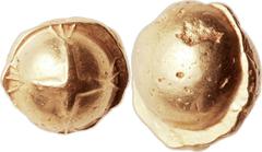 CELTIC GAUL. The Senones. Ca. 120-60 BC. AV stater (12mm, 7.10 gm).  Gallo-Belgic "Bullet Type." Broad cross, with trefoil terminals, in center of plain globule with prominent rim / Blank convex surfa