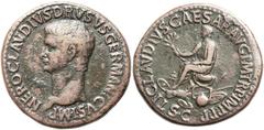 Nero Claudius Caesar, father of Claudius (died 9 BC). Orichalcum sestertius (36mm, 28.30 gm, 6h). Rome, under Claudius, AD 41-42. NERO CLAVDIVS DRVSVS GERMANICVS IMP, bare head of Drusus left / TI CLA