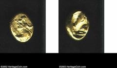 Lydia, period of Artaxerxes I - Darius III, 450-430 B.C., AV Daric, Bearded archer (the Great King) kneeling r., holding dagger and bow/Rev. Oblong punch, Babelon, pl. 87, 17. AVF, very slightly porou