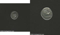 Sextus Pompey, 44-43 BC, AR denarius, (3.8 gm.), Bare head of Pompey the Great, as Neptune, right, NEPTVNI behind, dolphin below, trident before/Galley under sail right, star above. Cr. 483/2 (Pompey 