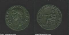Divus Augustus, 27 BC-14 AD, Æ dupondius, (16.8 gm.) Struck by Caligula 37-41 AD, Radiate head, left/Augustus seated left. C.87. RIC(Gaius) 56. BMC(Cal) 88. XF, green patina, A top quality example of 
