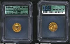 Claudius, 41-54 A.D., AV aureus, 44 A.D., Laureate head right/Soldier standing left within Praetorian camp, RIC 24, VF30 ICG, rare Claudius was, of course, proclaimed emperor by the Praetorian Guard u
