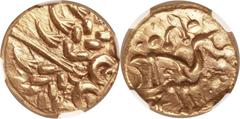 Ancients Celtic BRITAIN. Corieltauvi. Ca. 45-10 BC. AV stater (19mm, 6.09 gm, 6h). Stylized head of Apollo right / Stylized horse left; sunflower symbol below; pellets around. Van Arsdell 805-9. Cf. S