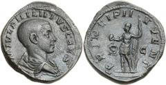 Ancients Roman Imperial Philip II as Caesar (AD 244-247). Æ sestertius (32mm, 19.07 gm, 12h). Rome, AD 246. M IVL PHILIPPVS CAES, bareheaded, draped bust of Philip II right / PRINCIPI I-VVENT S - C, P
