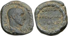 Ancients Roman Imperial Aemilian (AD 253). Æ sestertius (27mm, 17.03 gm 6h). Rome, August-October AD 253. [IMP AEM]ILIANVS PIVS FEL AVG, laureate, draped bust right / VOTIS DECENNA-LIBVS S C within la