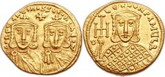 Ancients Byzantine Constantine V Copronymus and Leo IV (AD 741-775). AV solidus (21mm, 4.40 gm, 6h).  Constantinople, AD 757-75. CONSTANTINOS S LЄOS O NЄOS, facing busts of Constantine V, with short b