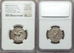 Ancients Oriental INDO-SCYTHIANS. Azes I (ca. 58-12 BC). Lot of two (2) AR tetradrachms. AR tetradrachm (9.53 gm). King on horseback right, holding whip; letter before / Athena standing left, holding 