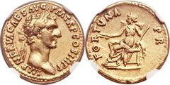 Nerva (AD 96-98). AV aureus (19mm, 7.63 gm, 6h).  Rome, AD 97. IMP NERVA CAES AVG P M TR P COS III P P, laureate head of Nerva right / FORTVNA P R, Fortuna seated left, holding corn ears and scepter. 