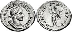 Macrinus (AD 217-218). AR denarius (20mm, 3.43 gm, 12h). Rome, September AD 217. IMP C M OPEL SEV MACRINVS AVG, laureate, cuirassed bust right, with close-cropped beard / PONTIF • MAX • TR P • P P, Fe