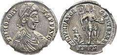 Honorius, Western Roman Emperor (AD 393-423). AR medallion of 6 siliquae (35mm, 13.42 gm, 6h). Rome, AD 404-406. D N HONORIVS P F AVG, pearl diademed, draped and cuirassed bust of Honorius facing, hea