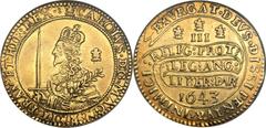 Charles I (1625-49) gold Triple Unite 1643, of 60 Shillings, Oxford Mint, S-2727, North-2384 (very rare), Schneider-300 (same dies), longer olive branch, without scarf, Plume mm, XF Details "Repaired"